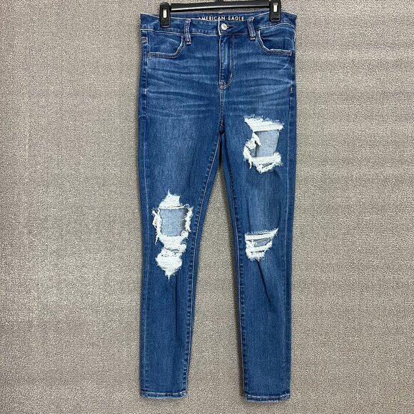 American Eagle Jeans Women's Size 10 Blue Distressed Stretch 27 in Inseam - Picture 1 of 13